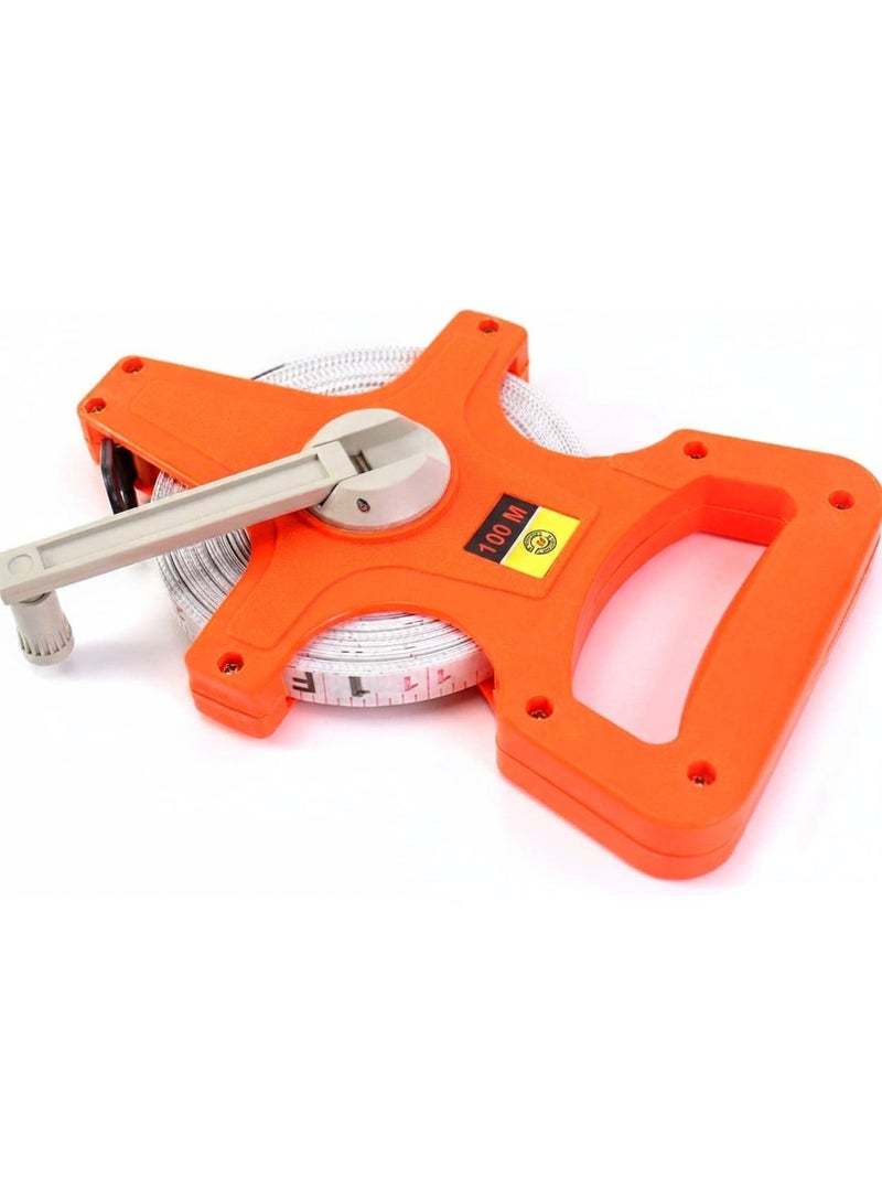 100-meter long metric measuring tape - durable plastic frame with comfortable hand grip and size lock - ideal for surveying, construction, and sports fields. - Image 2